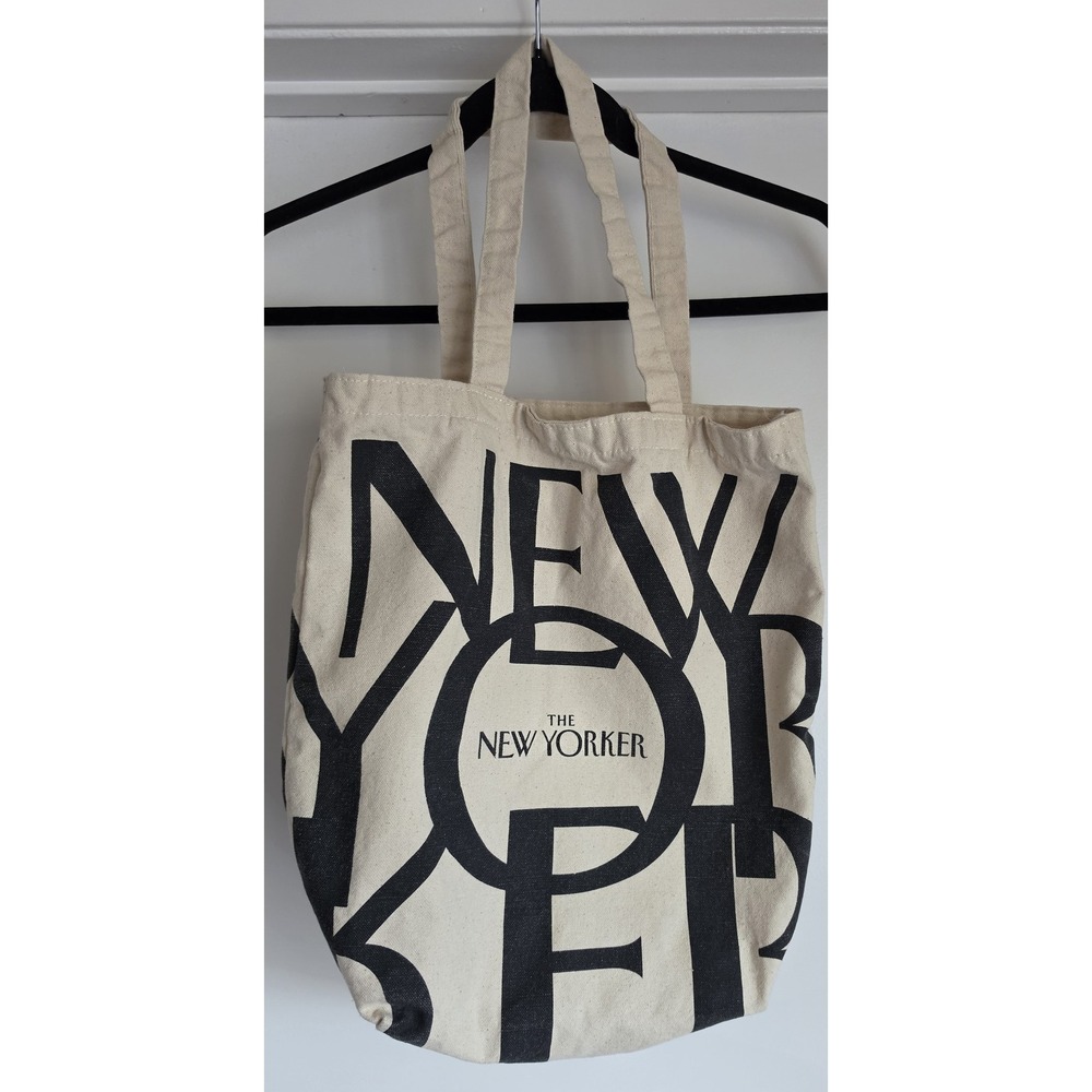 The New Yorker Tote Bag Beige Black Minimalist Shoulder Handbag Carry